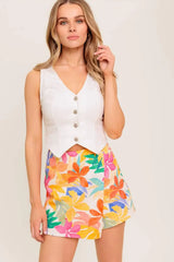 TIDAL TOUCH IVORY WOVEN SKORT - Flying Tomato - Flyclothing LLC
