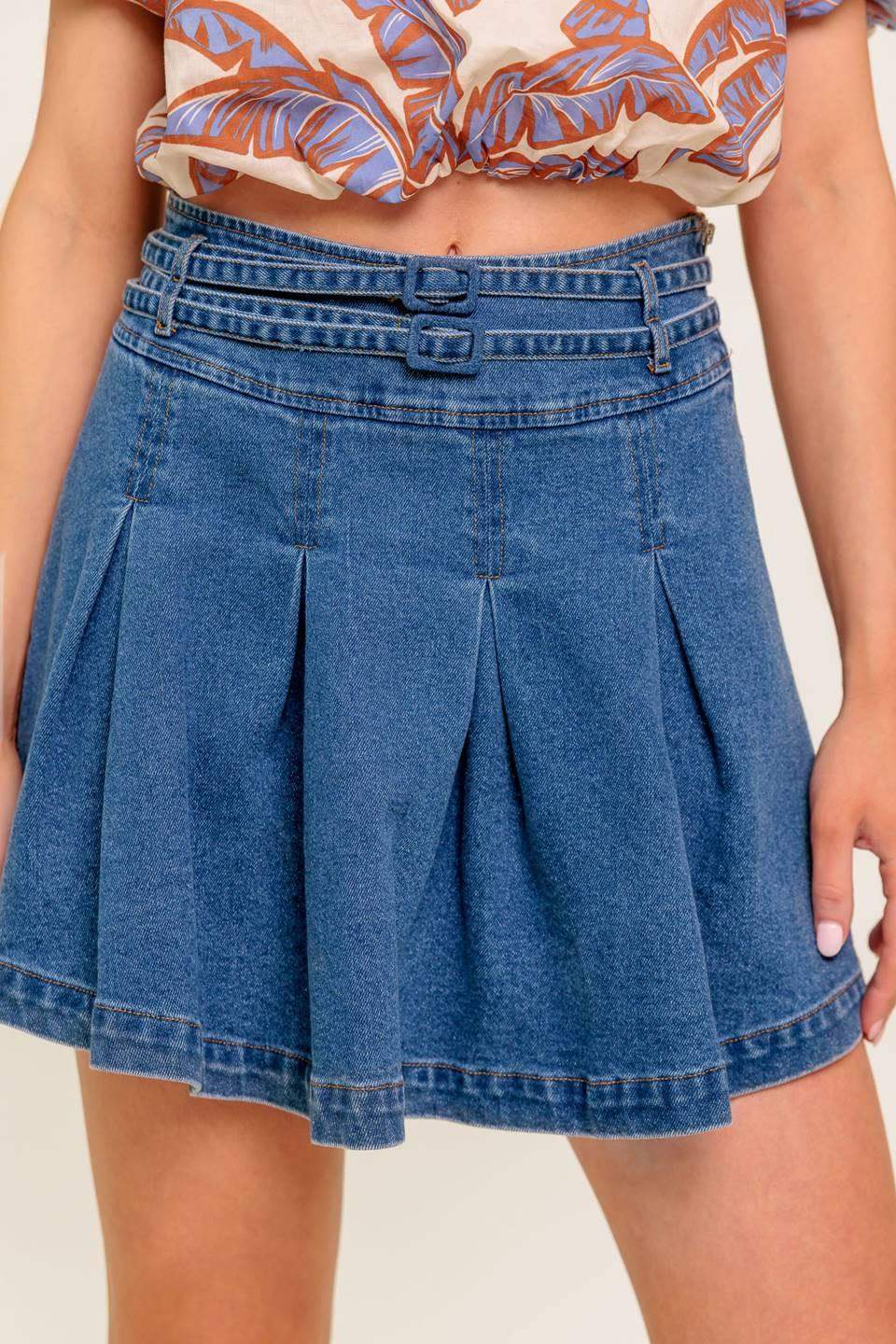 DREAMMIST MEDIUM INDIGO DENIM SKORT - Flying Tomato - Flyclothing LLC