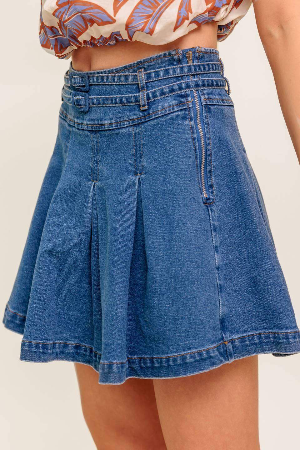 DREAMMIST MEDIUM INDIGO DENIM SKORT - Flying Tomato - Flyclothing LLC