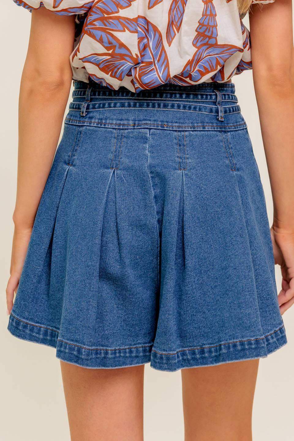 DREAMMIST MEDIUM INDIGO DENIM SKORT - Flying Tomato - Flyclothing LLC