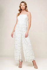 JUST ENOUGH OFF WHITE WOVEN LACE JUMPSUIT - Flying Tomato - Flyclothing LLC