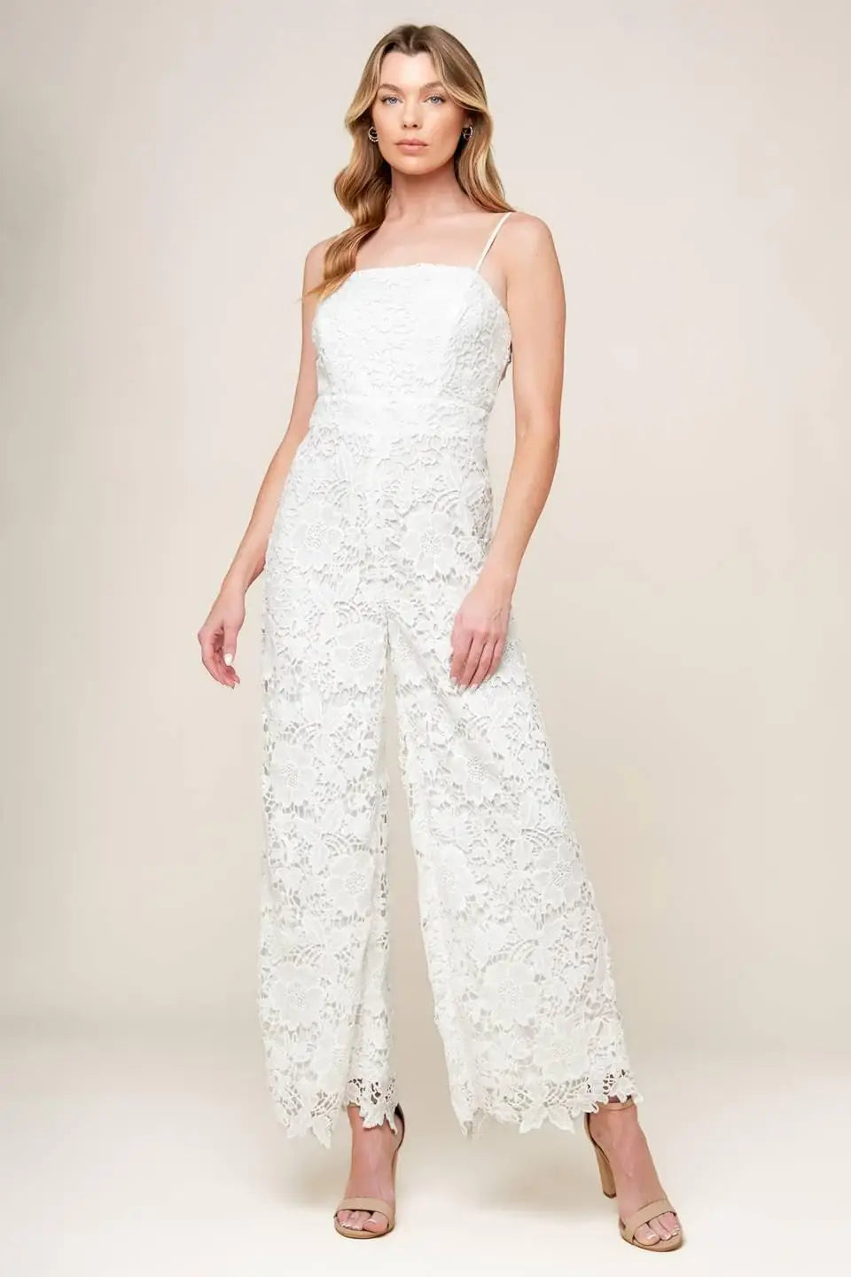 JUST ENOUGH OFF WHITE WOVEN LACE JUMPSUIT - Flying Tomato - Flyclothing LLC