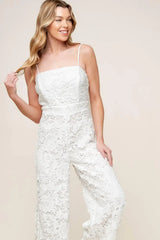 JUST ENOUGH OFF WHITE WOVEN LACE JUMPSUIT - Flying Tomato - Flyclothing LLC