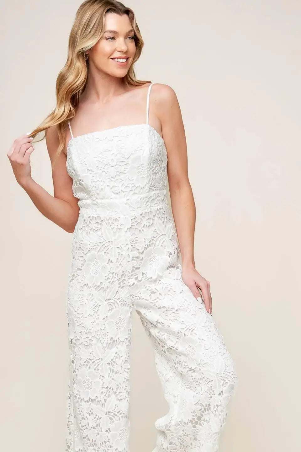 JUST ENOUGH OFF WHITE WOVEN LACE JUMPSUIT - Flying Tomato - Flyclothing LLC