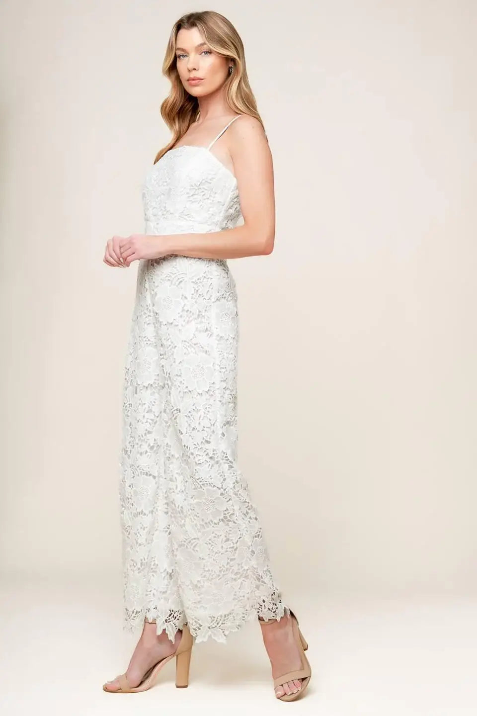 JUST ENOUGH OFF WHITE WOVEN LACE JUMPSUIT - Flying Tomato - Flyclothing LLC