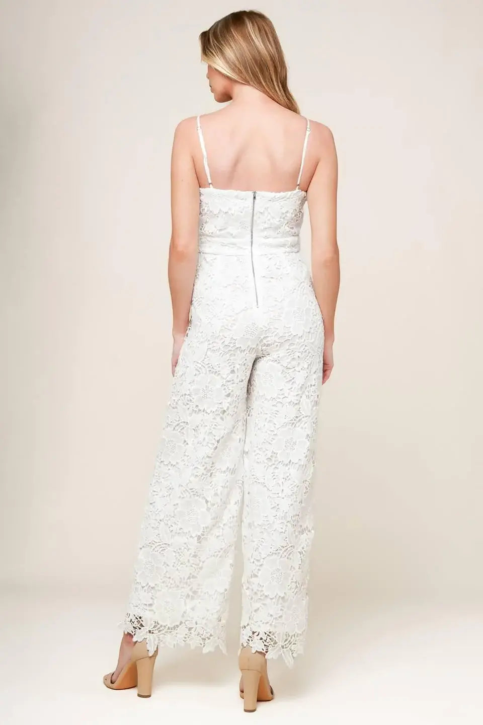 JUST ENOUGH OFF WHITE WOVEN LACE JUMPSUIT - Flying Tomato - Flyclothing LLC