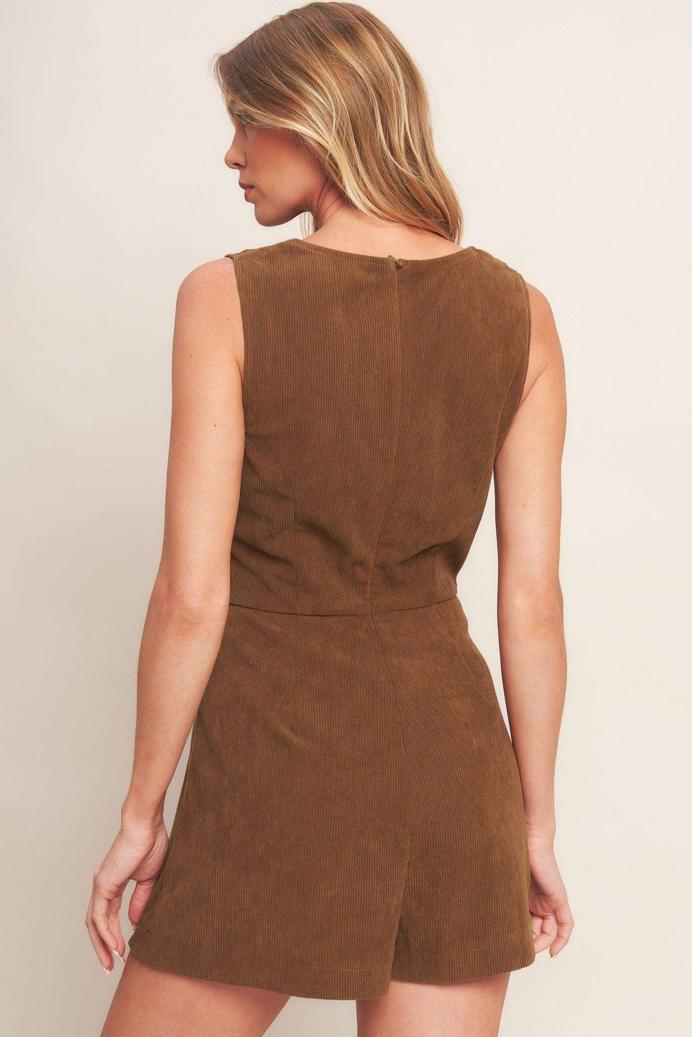 BROWN CODE CORDUROY ROMPER - Flying Tomato - Flyclothing LLC