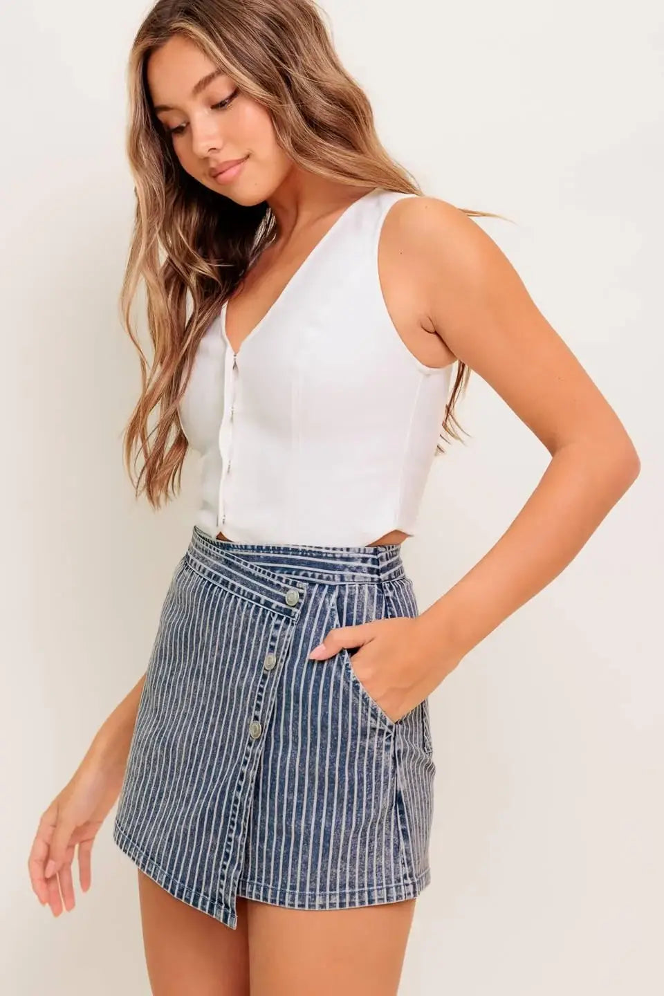 OCEAN BLISS DENIM SKORT - Flying Tomato - Flyclothing LLC