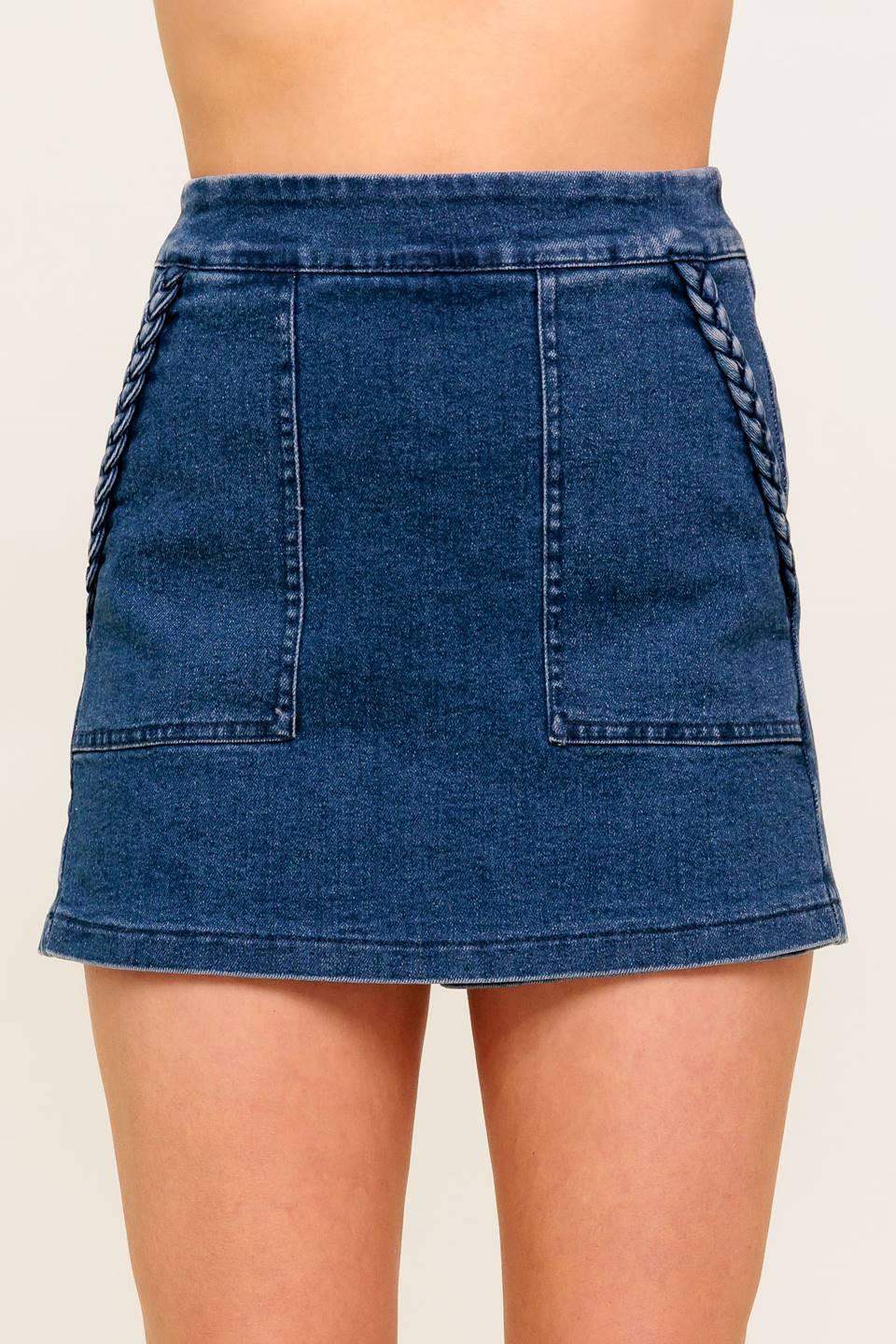 MOONLIGHT EMBRACE MEDIUM INDIGO DENIM SKORT - Flying Tomato - Flyclothing LLC