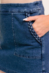 MOONLIGHT EMBRACE MEDIUM INDIGO DENIM SKORT - Flying Tomato - Flyclothing LLC