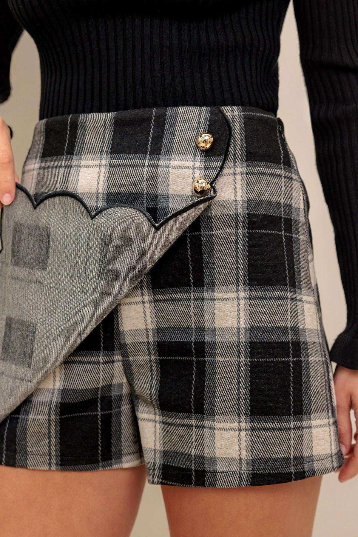 FRENCH BELL WOVEN PLAID SKORT - Flying Tomato - Flyclothing LLC