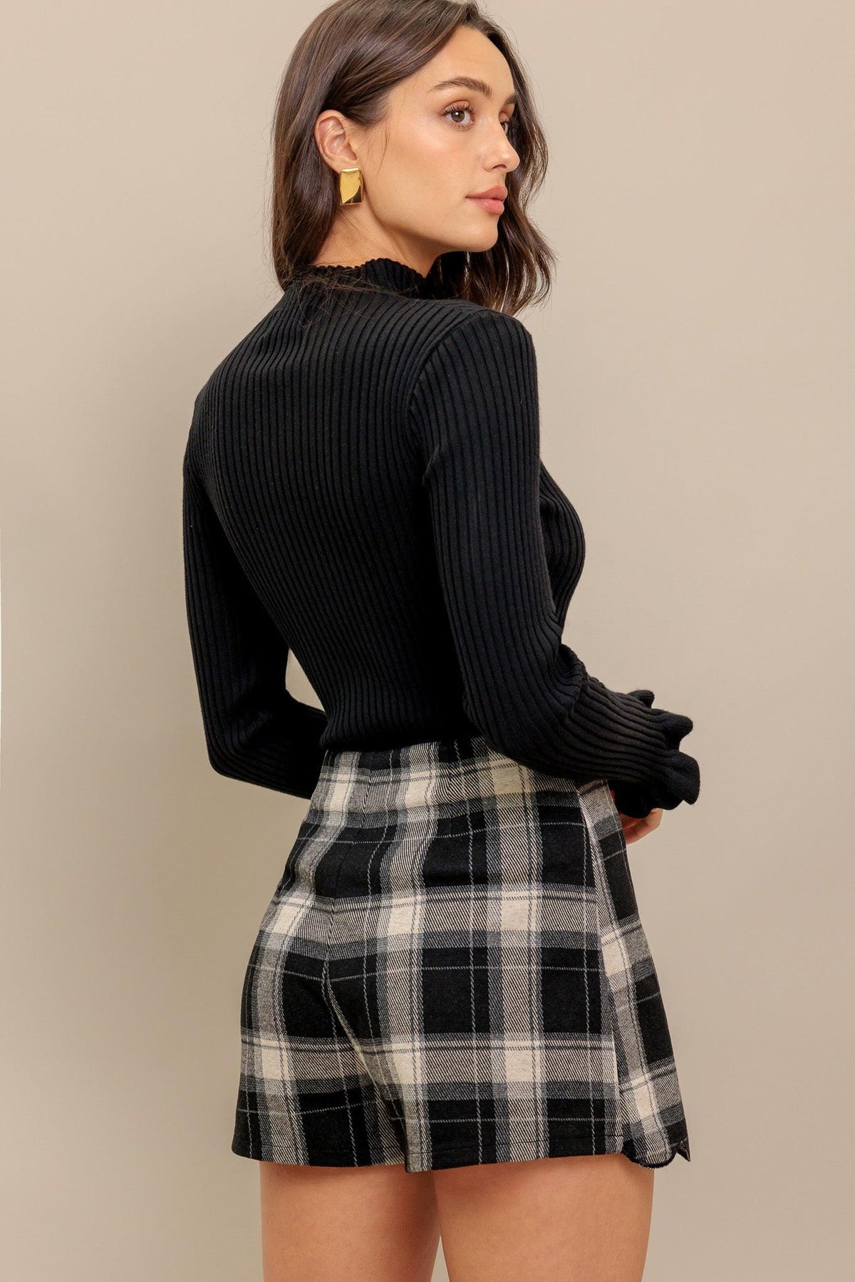 FRENCH BELL WOVEN PLAID SKORT - Flying Tomato - Flyclothing LLC