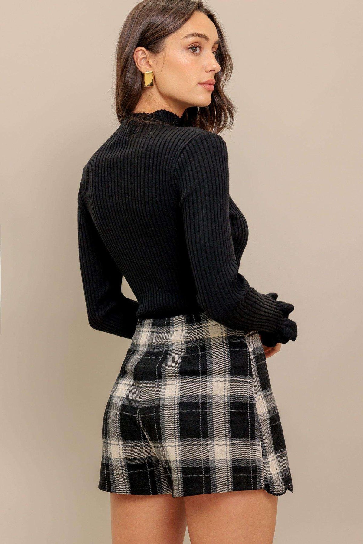 FRENCH BELL WOVEN PLAID SKORT - Flying Tomato - Flyclothing LLC