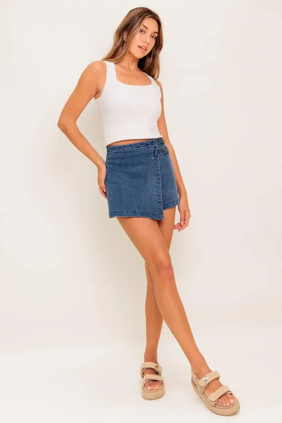 WILD BLUE MORNINGS DENIM SKORT - Flying Tomato - Flyclothing LLC