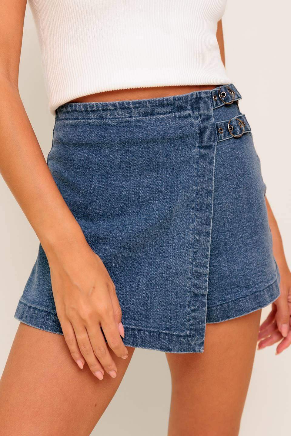 WILD BLUE MORNINGS DENIM SKORT - Flying Tomato - Flyclothing LLC