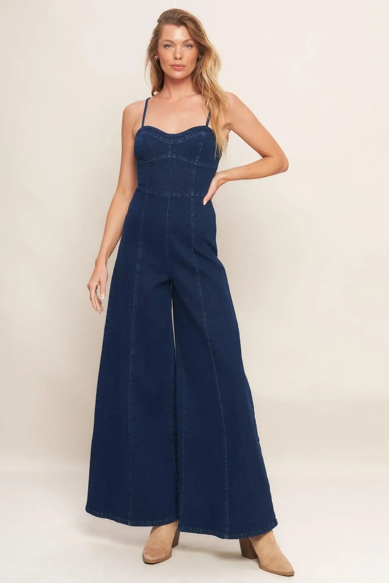 TRENDSETTING MEDIUM INDIGO DENIM JUMPSUIT - Flying Tomato - Flyclothing LLC