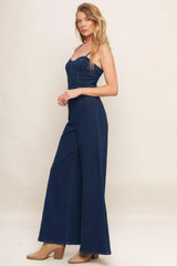 TRENDSETTING MEDIUM INDIGO DENIM JUMPSUIT - Flying Tomato - Flyclothing LLC