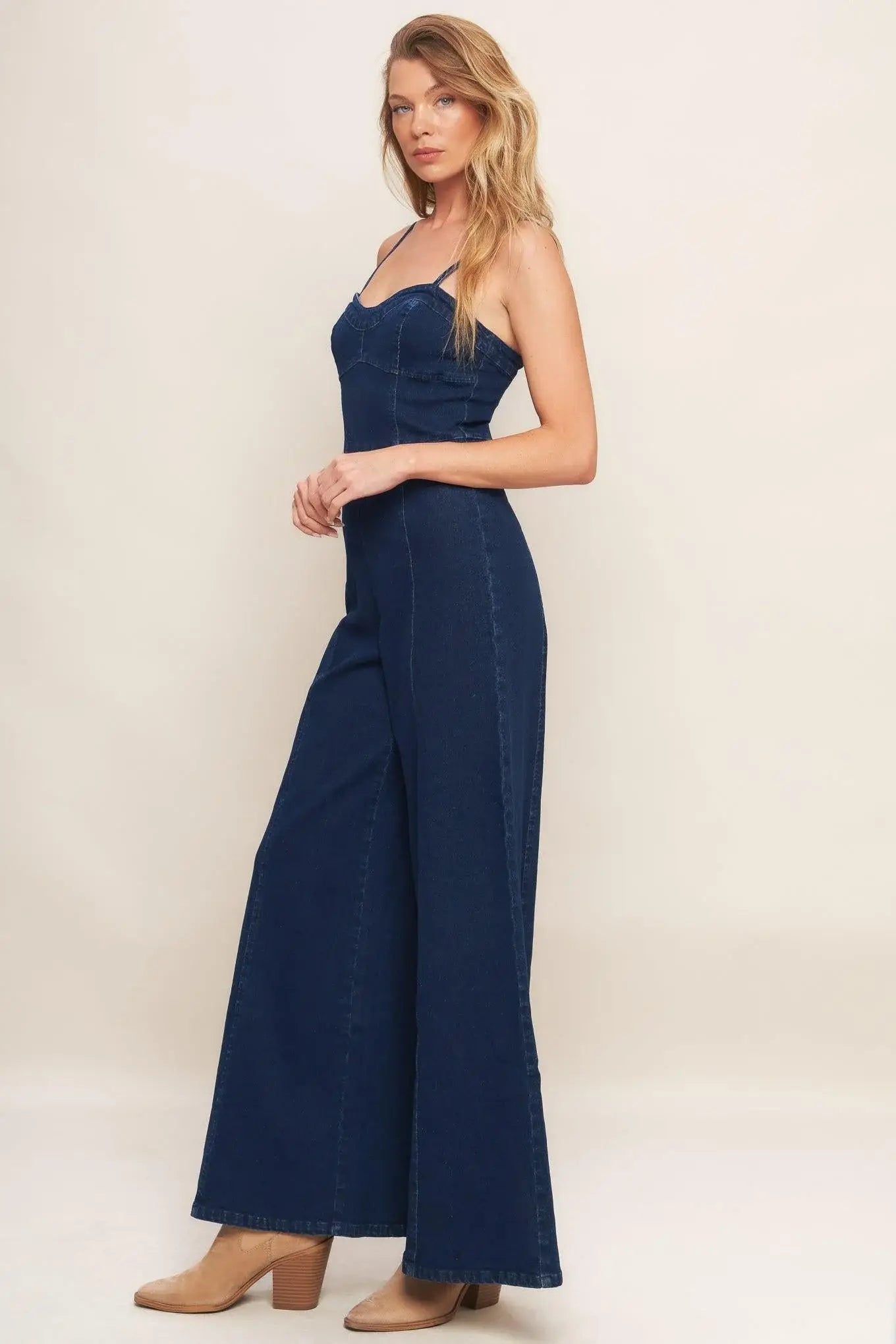 TRENDSETTING MEDIUM INDIGO DENIM JUMPSUIT - Flying Tomato - Flyclothing LLC