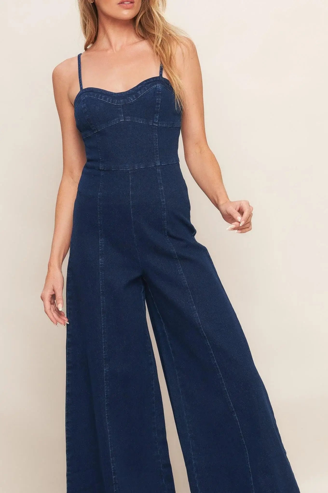 TRENDSETTING MEDIUM INDIGO DENIM JUMPSUIT - Flying Tomato - Flyclothing LLC