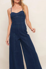 TRENDSETTING MEDIUM INDIGO DENIM JUMPSUIT - Flying Tomato - Flyclothing LLC