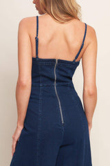 TRENDSETTING MEDIUM INDIGO DENIM JUMPSUIT - Flying Tomato - Flyclothing LLC