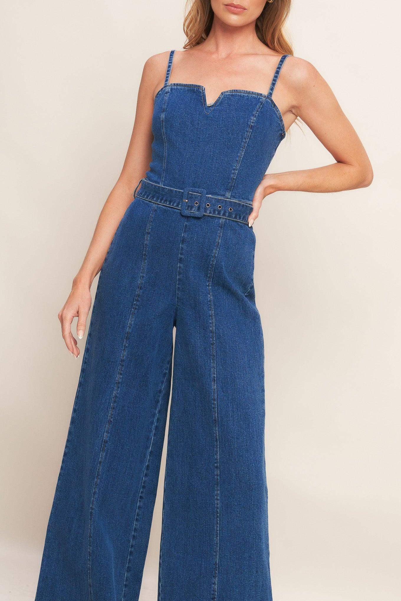 EXPERT SWEETNESS MEDIUM INDIGO DENIM JUMPSUIT - Flying Tomato - Flyclothing LLC