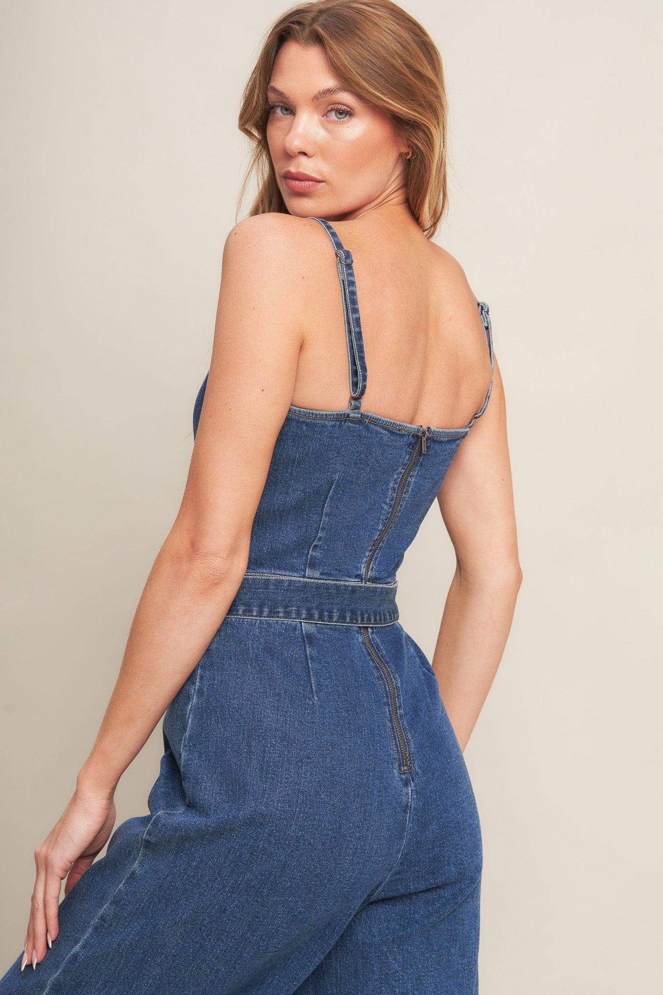 EXPERT SWEETNESS MEDIUM INDIGO DENIM JUMPSUIT - Flying Tomato - Flyclothing LLC