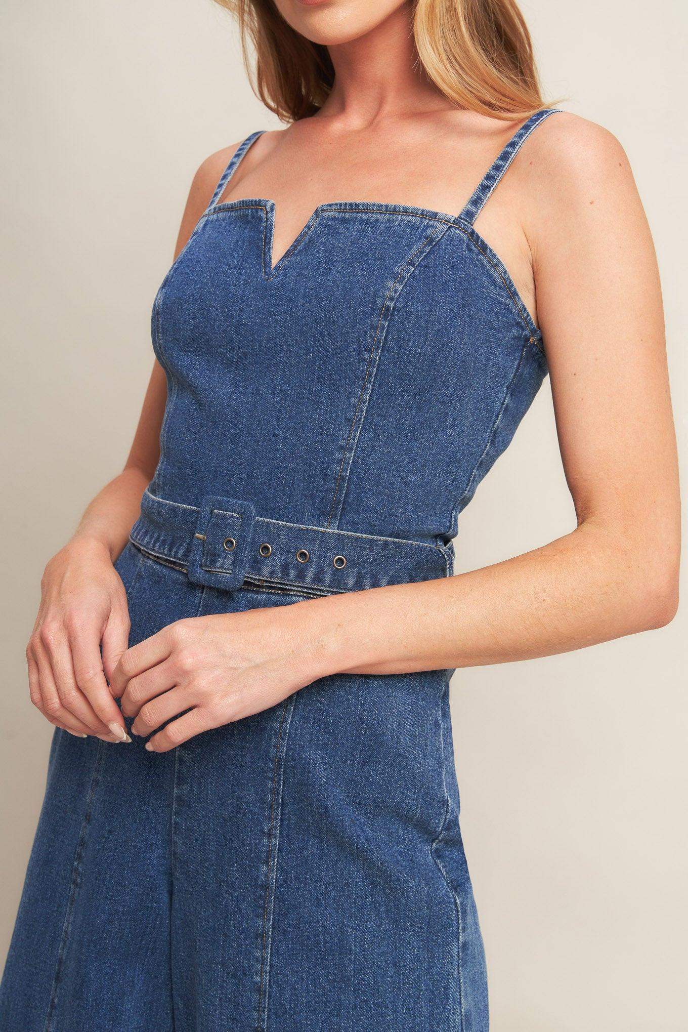 EXPERT SWEETNESS MEDIUM INDIGO DENIM JUMPSUIT - Flying Tomato - Flyclothing LLC
