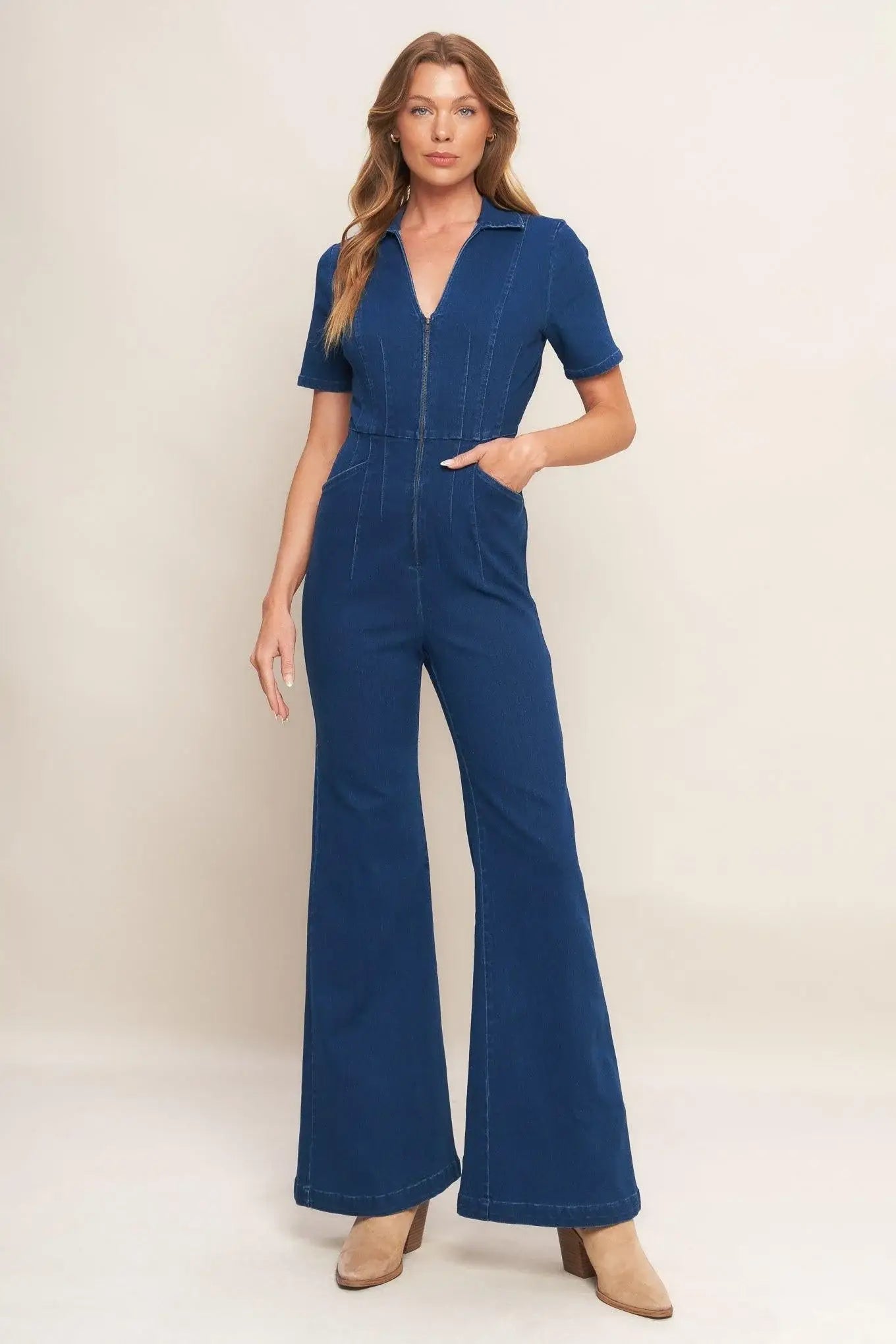 SHY GIRL MEDIUM INDIGO DENIM JUMPSUIT - Flying Tomato - Flyclothing LLC