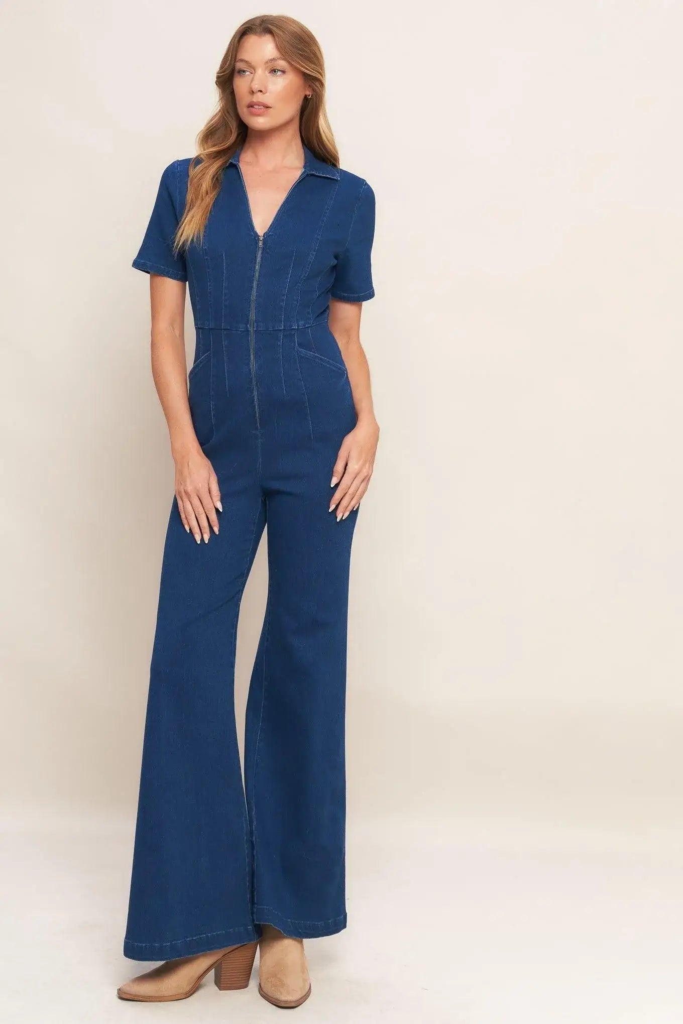 SHY GIRL MEDIUM INDIGO DENIM JUMPSUIT - Flying Tomato - Flyclothing LLC
