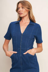 SHY GIRL MEDIUM INDIGO DENIM JUMPSUIT - Flying Tomato - Flyclothing LLC