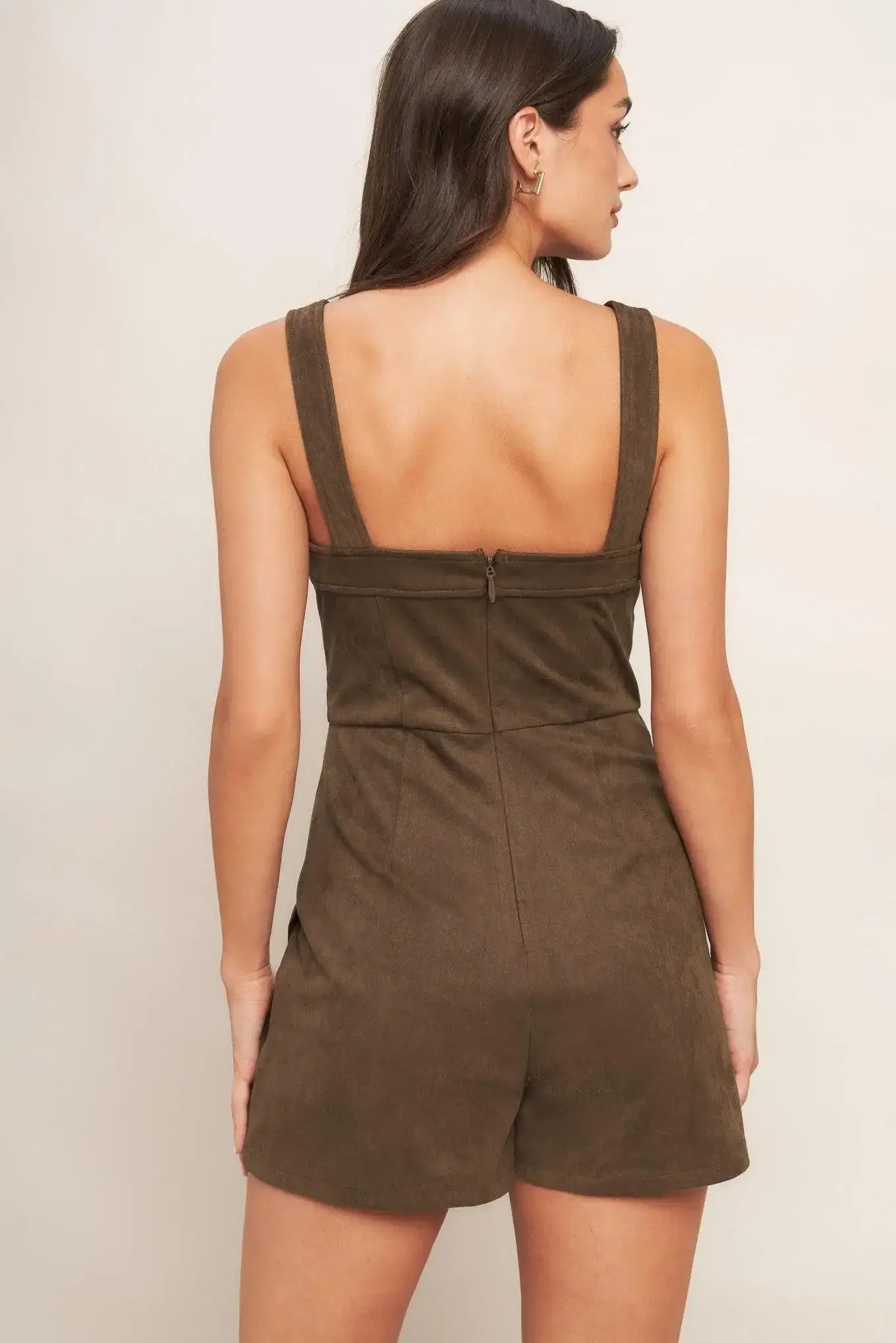 BROWN SUGAR GLOW FAUX SUEDE ROMPER - Flying Tomato - Flyclothing LLC
