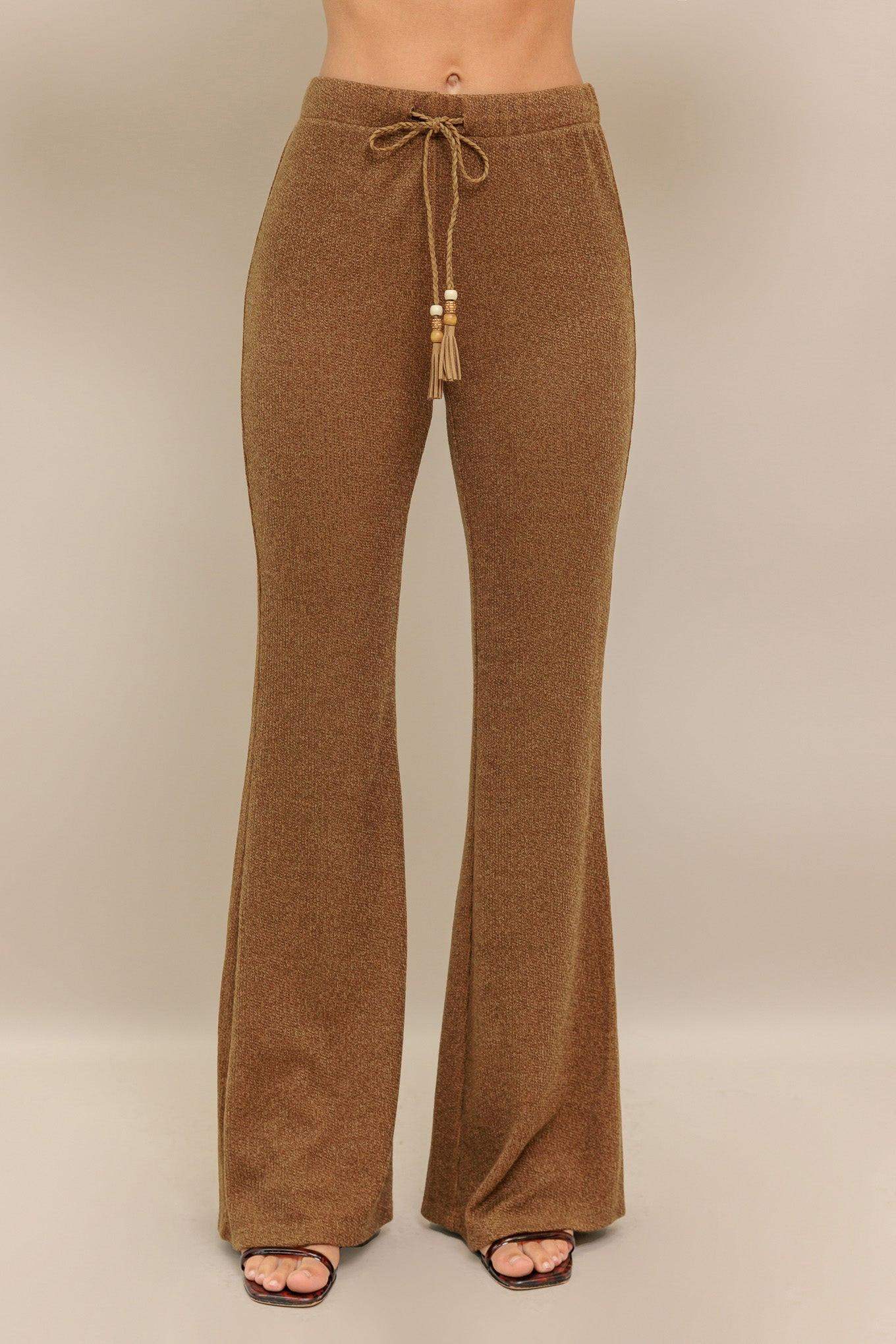 FLARE TOUCH SOLID KNIT PANTS - Flying Tomato - Flyclothing LLC