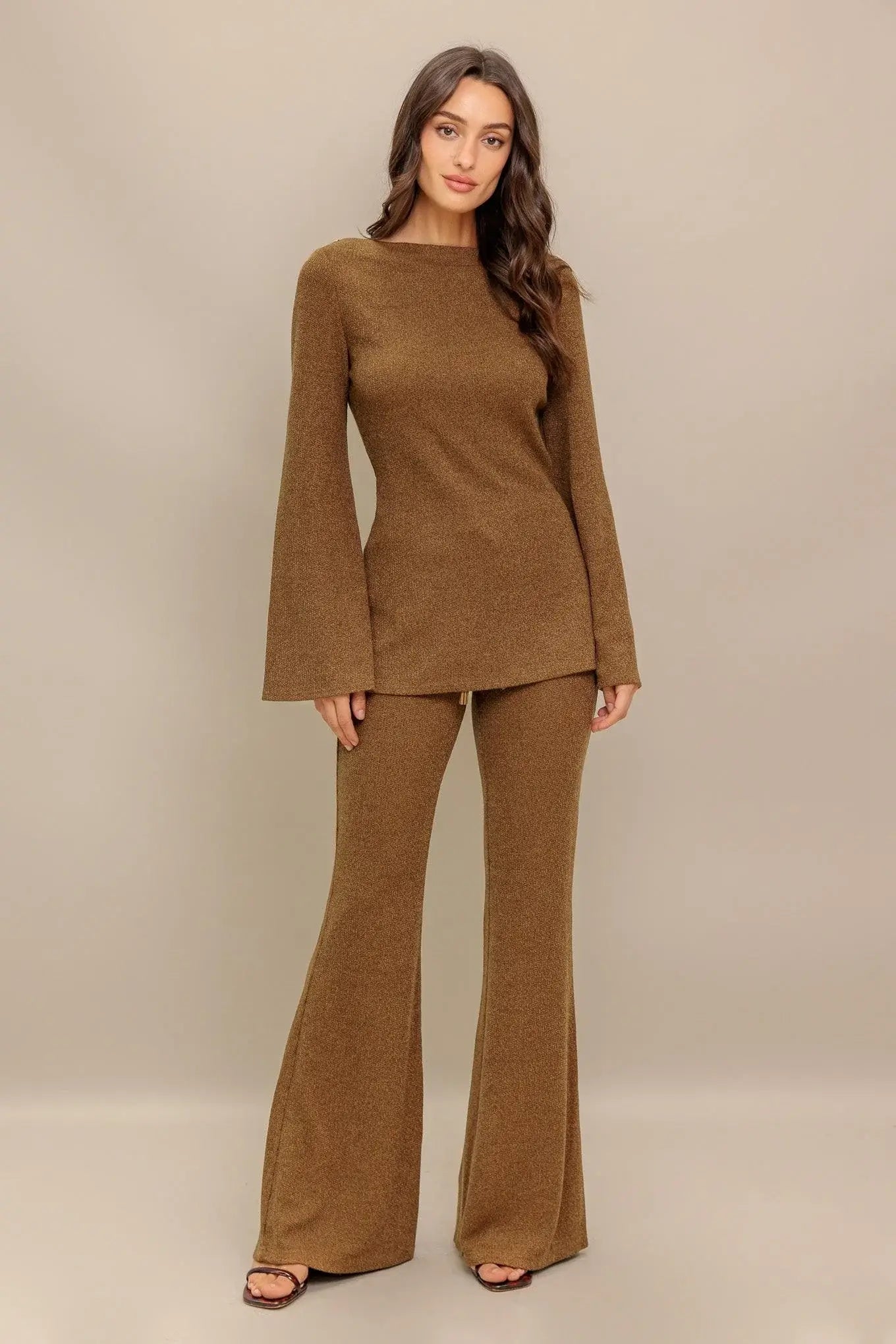 FLARE TOUCH SOLID KNIT PANTS - Flying Tomato - Flyclothing LLC