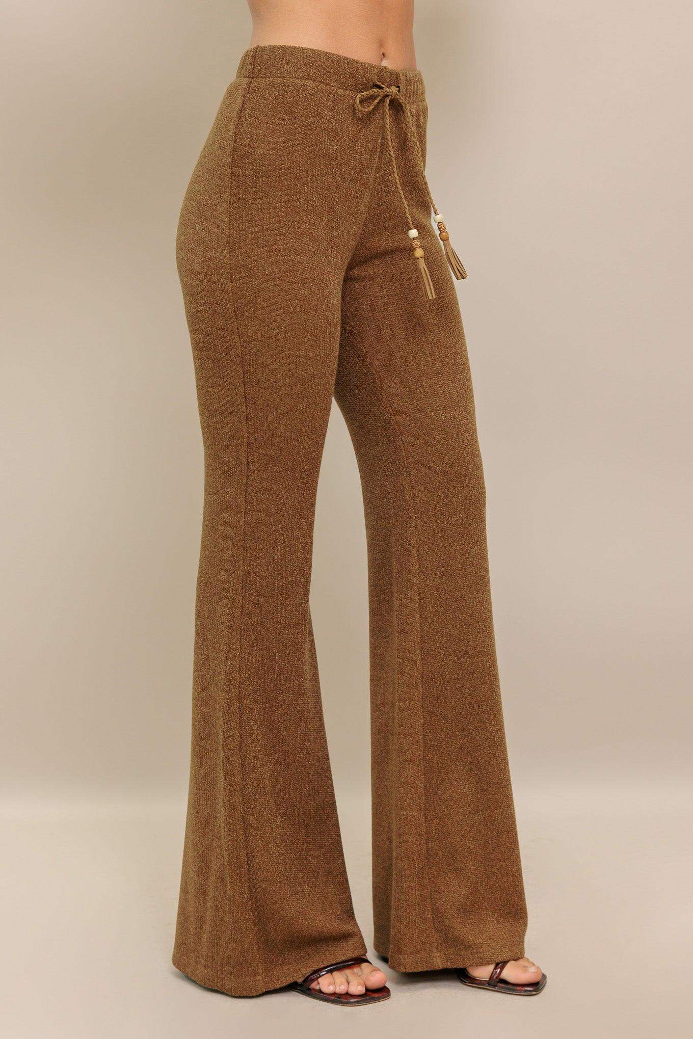 FLARE TOUCH SOLID KNIT PANTS - Flying Tomato - Flyclothing LLC