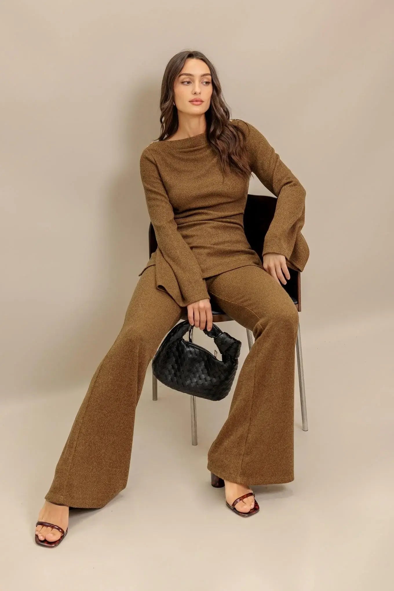 FLARE TOUCH SOLID KNIT PANTS - Flying Tomato - Flyclothing LLC