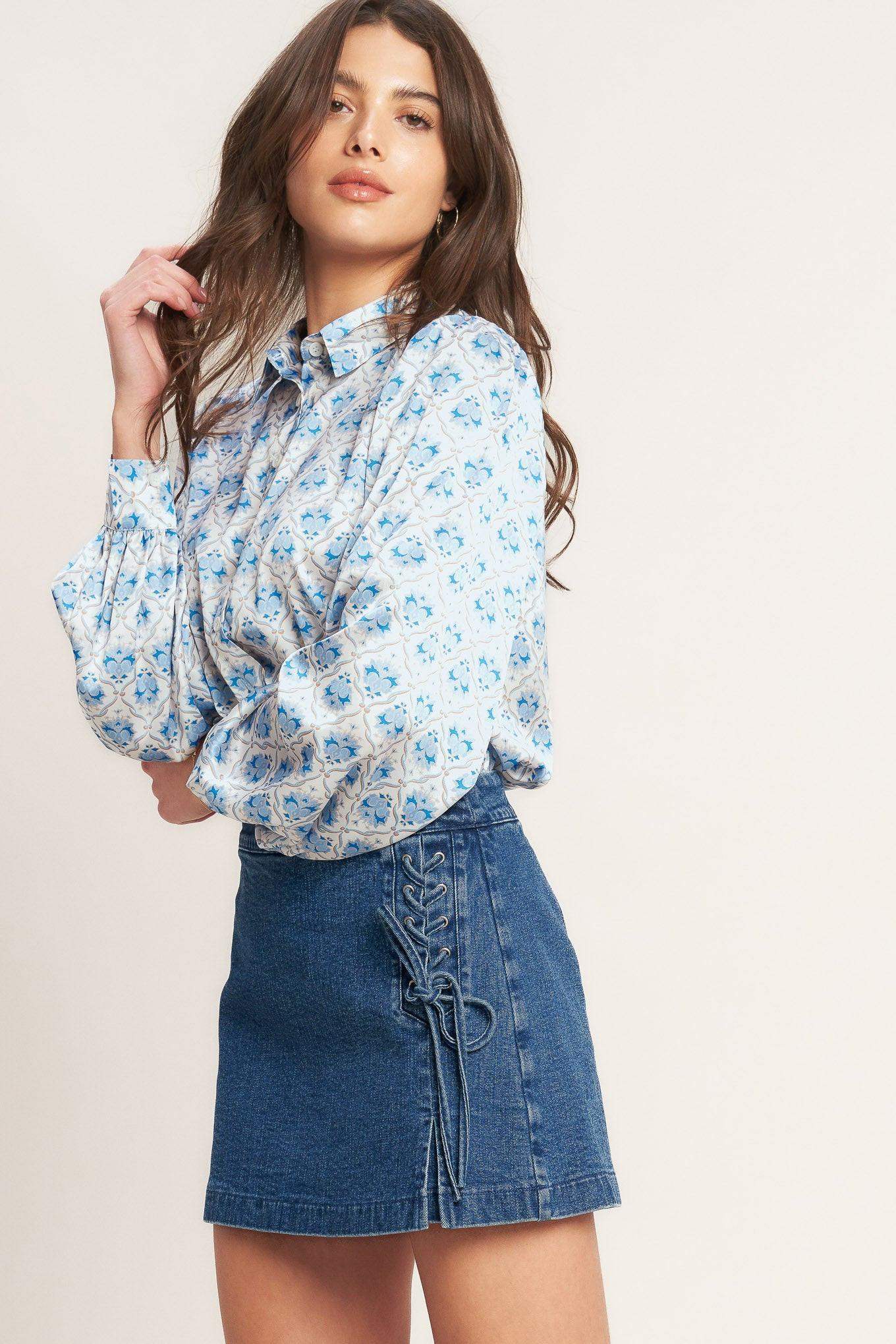 CITY LACE-UP DENIM SKORT - Flying Tomato - Flyclothing LLC