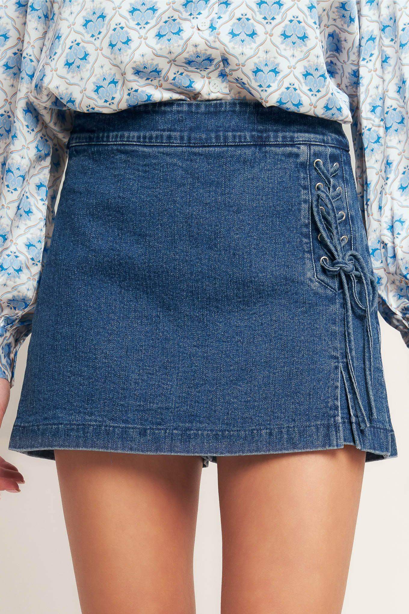 CITY LACE-UP DENIM SKORT - Flying Tomato - Flyclothing LLC