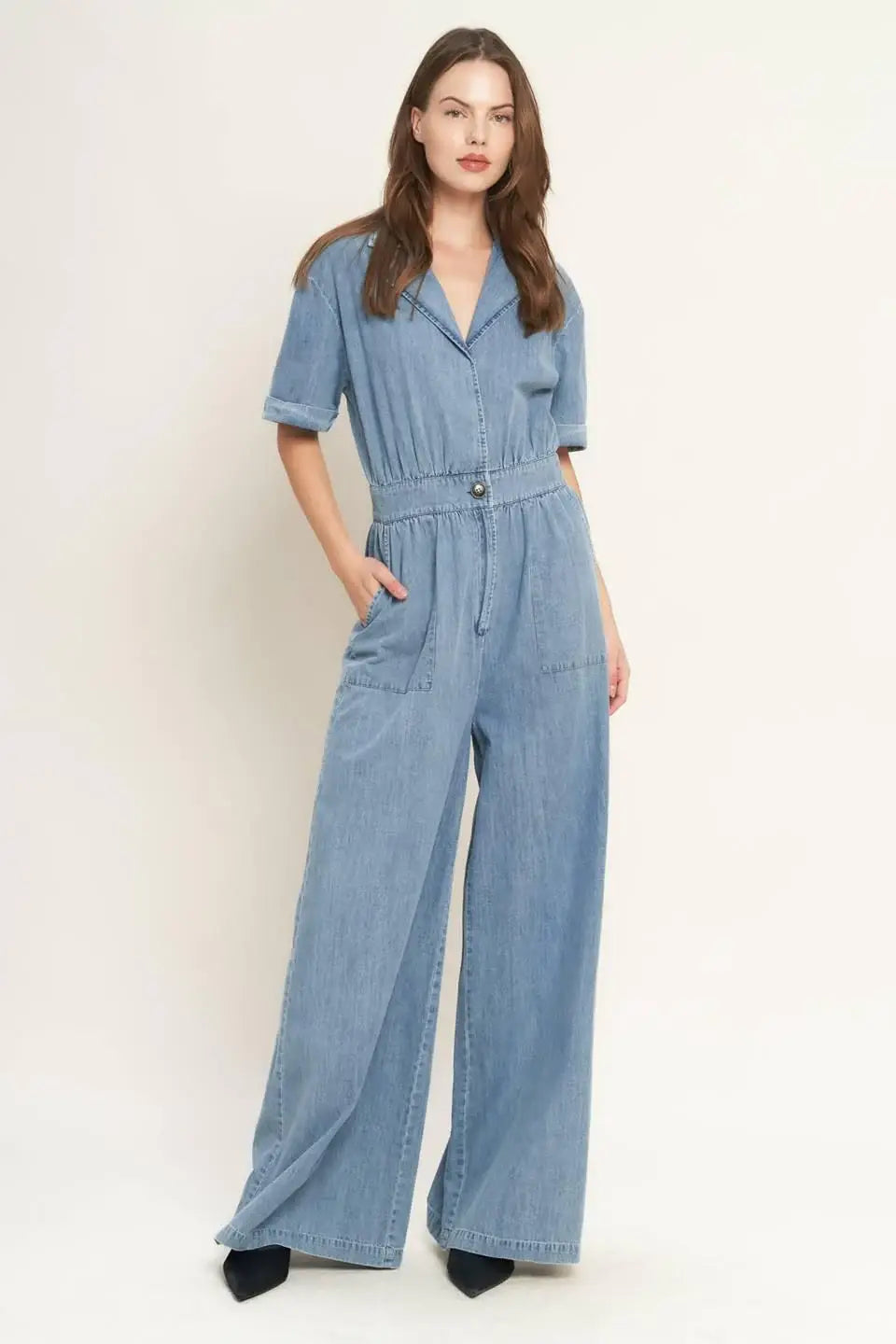QUIET LUXURY LIGHTWEIGHT DENIM JUMPSUIT - Flying Tomato - Flyclothing LLC