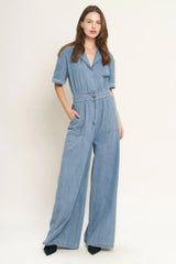 QUIET LUXURY LIGHTWEIGHT DENIM JUMPSUIT - Flying Tomato - Flyclothing LLC