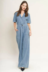 QUIET LUXURY LIGHTWEIGHT DENIM JUMPSUIT - Flying Tomato - Flyclothing LLC