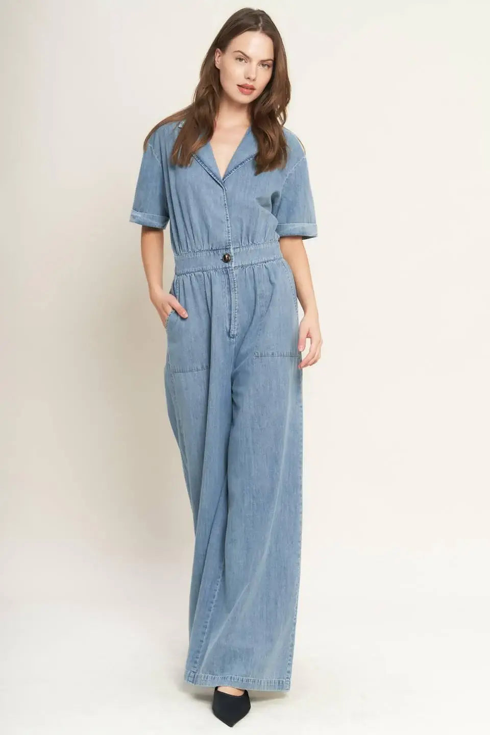 QUIET LUXURY LIGHTWEIGHT DENIM JUMPSUIT - Flying Tomato - Flyclothing LLC