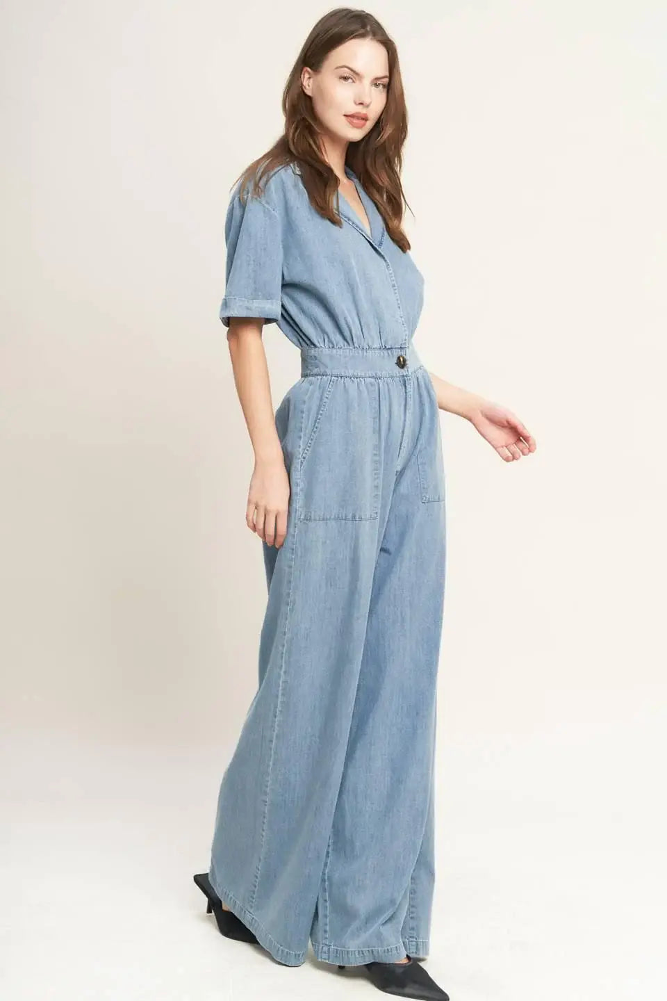 QUIET LUXURY LIGHTWEIGHT DENIM JUMPSUIT - Flying Tomato - Flyclothing LLC
