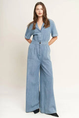 QUIET LUXURY LIGHTWEIGHT DENIM JUMPSUIT - Flying Tomato - Flyclothing LLC