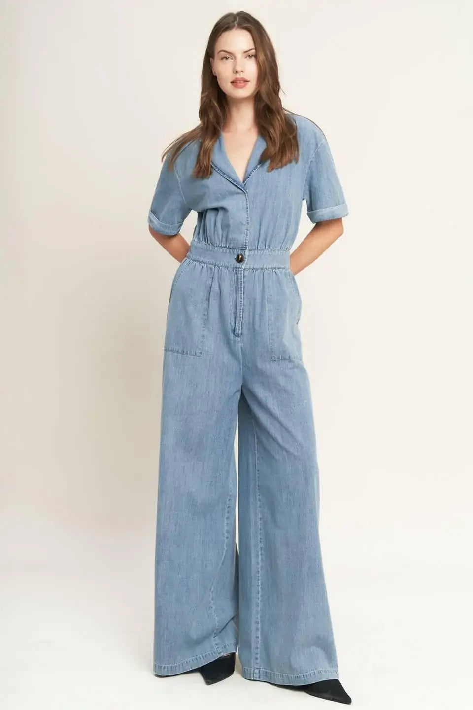 QUIET LUXURY LIGHTWEIGHT DENIM JUMPSUIT - Flying Tomato - Flyclothing LLC