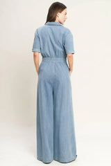 QUIET LUXURY LIGHTWEIGHT DENIM JUMPSUIT - Flying Tomato - Flyclothing LLC