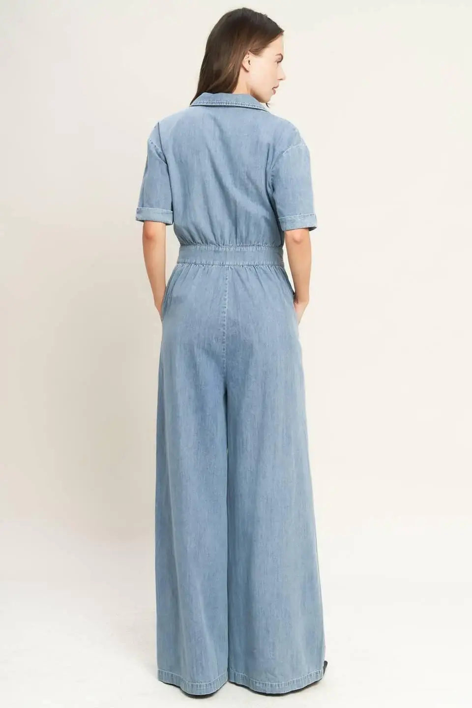QUIET LUXURY LIGHTWEIGHT DENIM JUMPSUIT - Flying Tomato - Flyclothing LLC