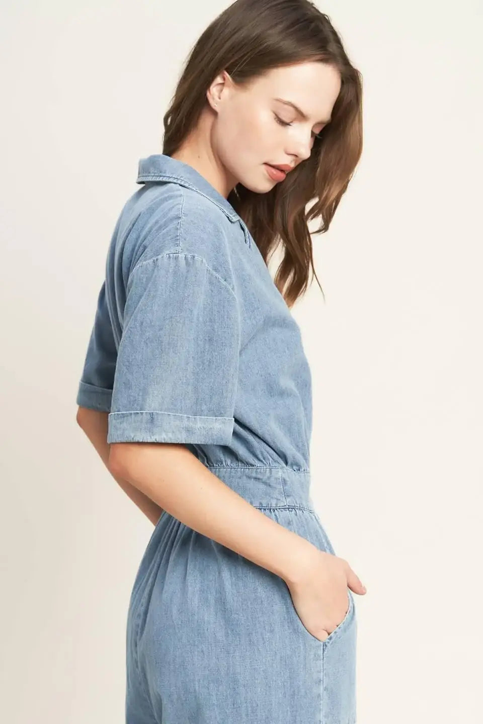 QUIET LUXURY LIGHTWEIGHT DENIM JUMPSUIT - Flying Tomato - Flyclothing LLC