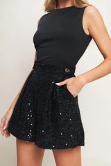 TWINKLE CHIC BLACK TOP AND SEQUIN SHORT ROMPER - Flying Tomato - Flyclothing LLC