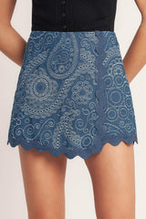 BOHO PAISLEY SCALLOP DENIM SKORT - Flying Tomato - Flyclothing LLC